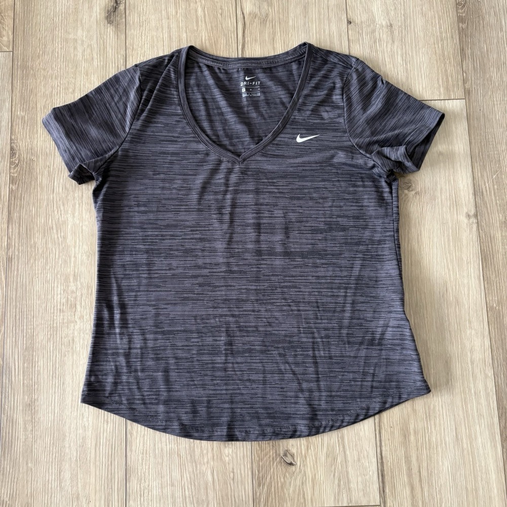 Nike Women Activewear Top Medium Black T-Shirt Dri-Fit Swoosh Logo